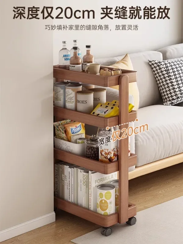 

All solid wood rack, table edge removable storage, sofa side snack storage with wheels narrow edge