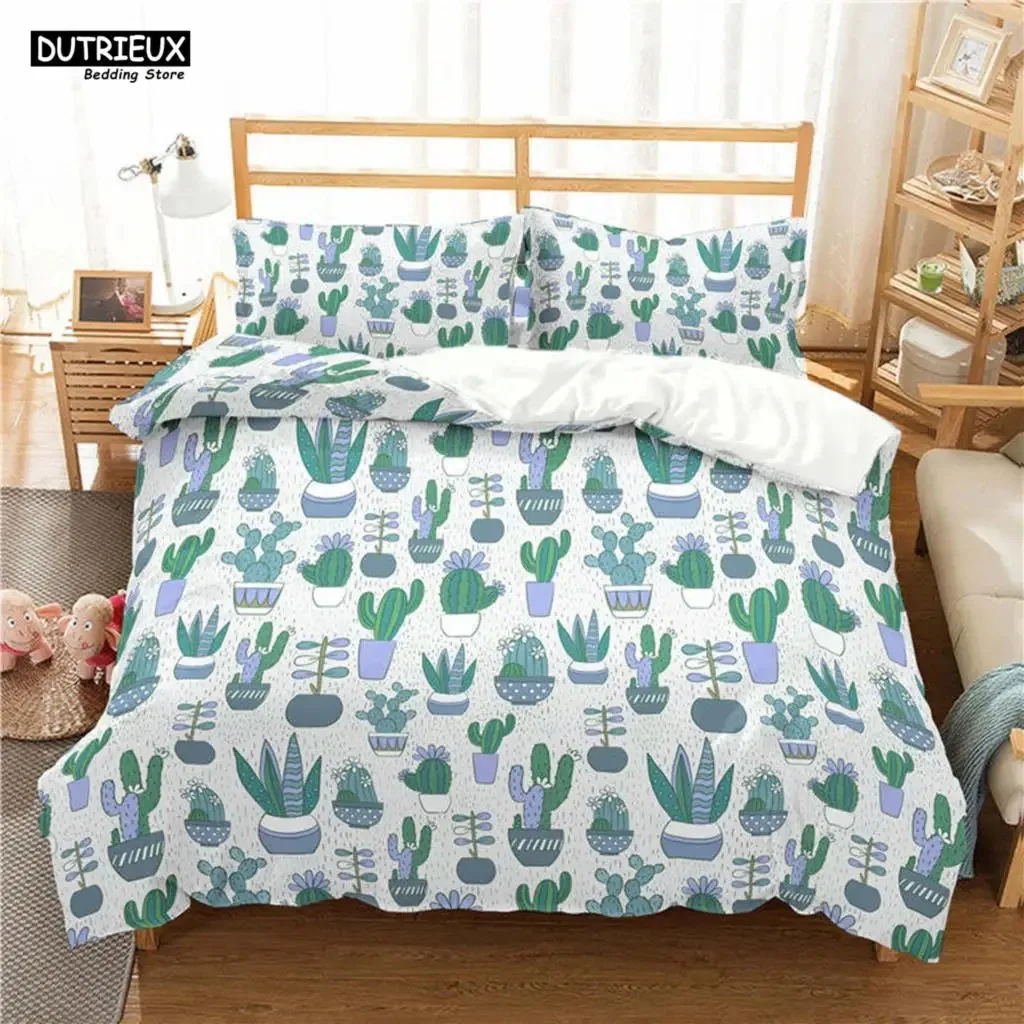 Cactus Print Polyester Bedding Sets Child Kids Covers Boys Bed Linen Set For Teens King Size Bedding Set