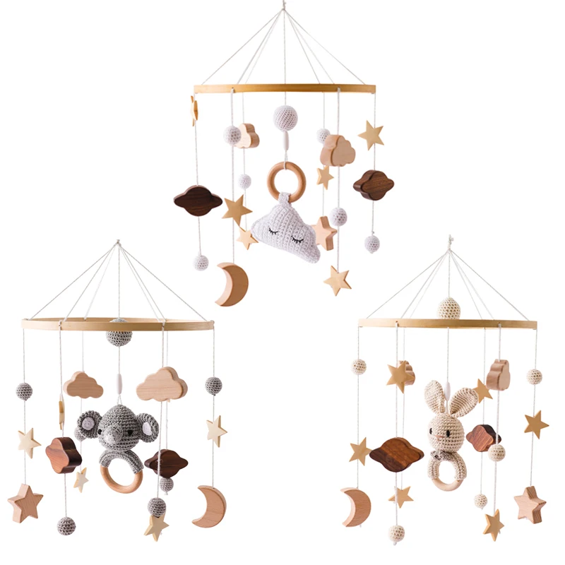 Wooden Bed Bell Hanging Toys Crochet Animal Rattle 0-12 Months Newborn Music Box Bell Toy Mobile On The Bed Infant Crib Boy Toys