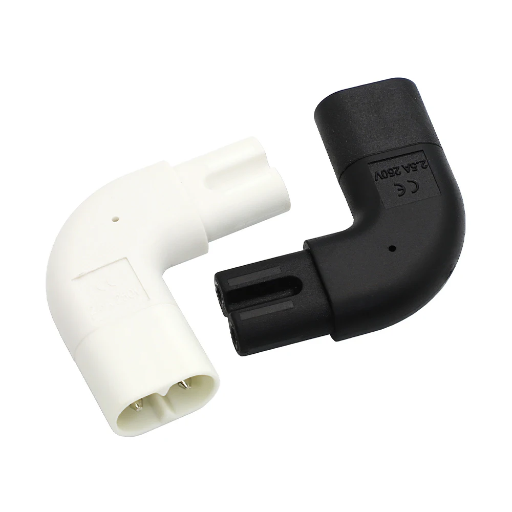 1pcs Right Angled C7 Female To C8 Male AC Power Adapter Converter IEC 320 2-Pin C7-C8 M/F Extension Connector Black / White