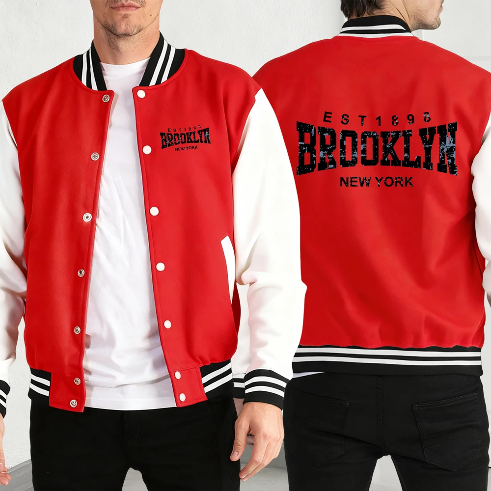 

Brooklyn New York Print Men Jackets Basics Comfy Streetwear Autumn Winter Baseball Jersey Vintage Soft All-Match Clothing