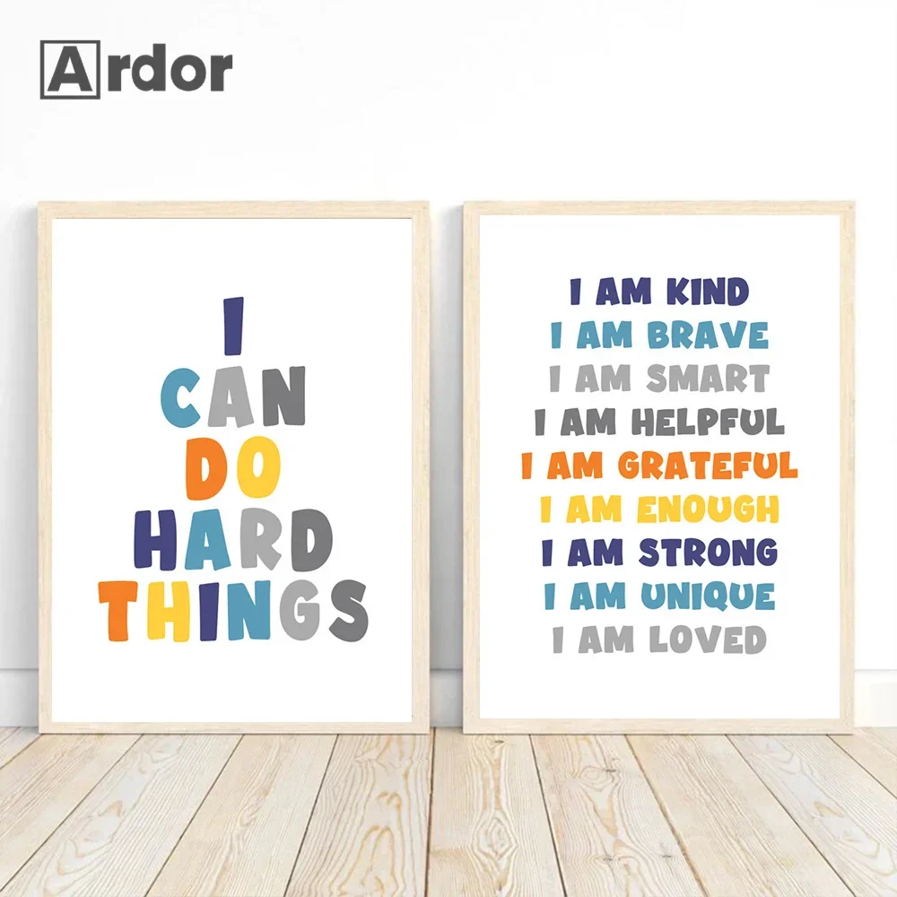 I Am Kind Smart Loved Inspirational Quote Wall Art Canvas Painting Affirmations Poster Nursery Print Pictures Classroom Decor