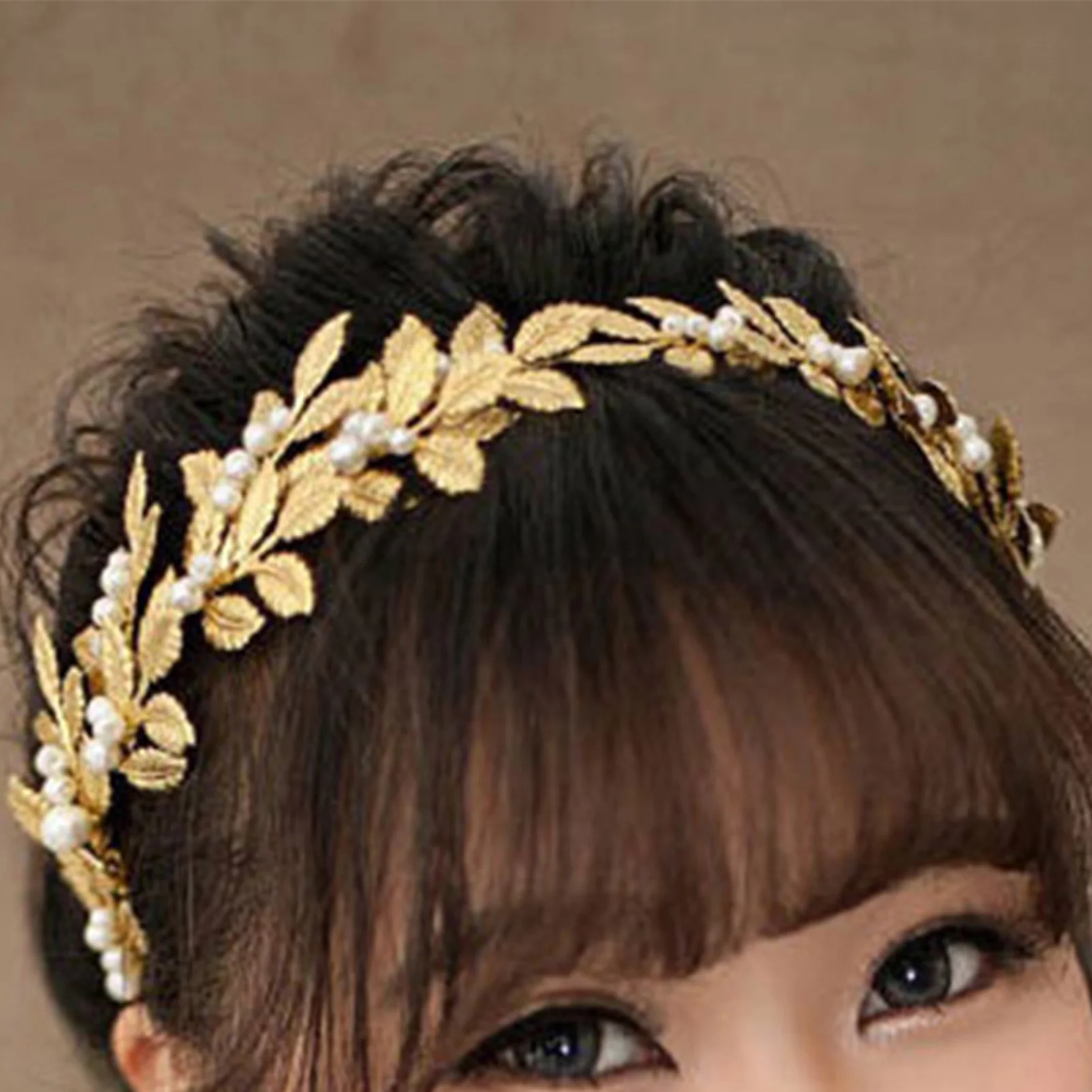 Gold-Plated Leaf Alloy Headband Handmade Hairband with Alloy Leaves for Women Hairstyle Making Tool