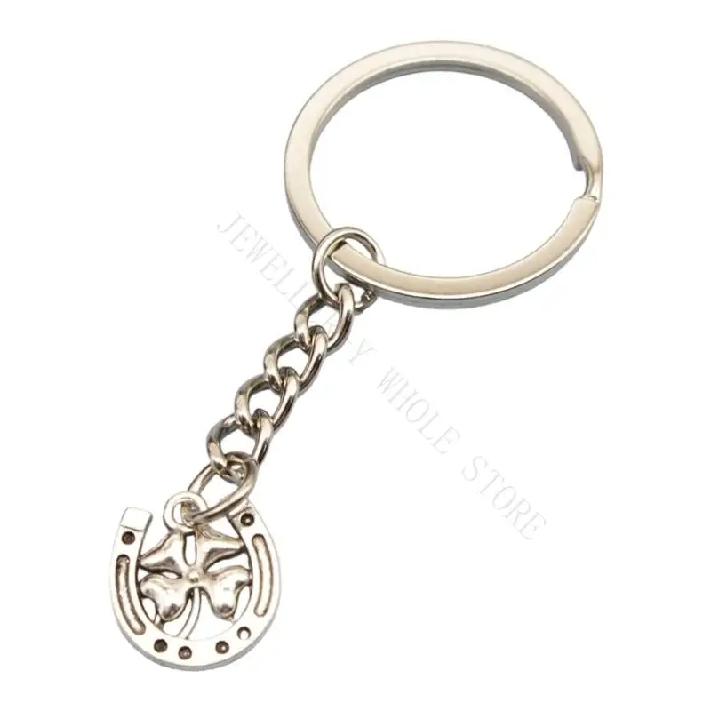 R7UF Lightweight Portable Keychain Four Clovers Horseshoe Keyring For Good Luck