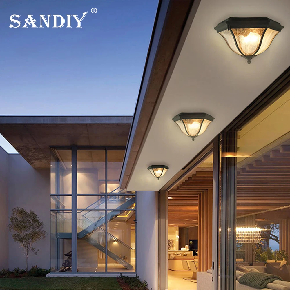 SANDIY 2025 Vintage Outdoor European Waterproof Ceiling Light Rainproof Balcony Outdoor Gazebo Light Corridor Aisle Patio Lights