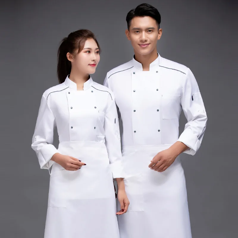 Hotel Chef Overalls Men's Long-Sleeved Wear-Resistant Back Kitchen Cook Clothes Short-Sleeved Breathable Pastry Baker Women