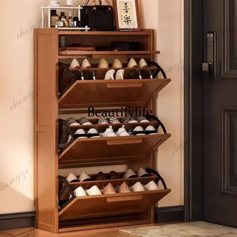 F4567 Cupboard Wooden Shoe Rack Italian Style Natural Salon Organizer Shoe Cabinet Entryway Space Saving Mueble Zapatero