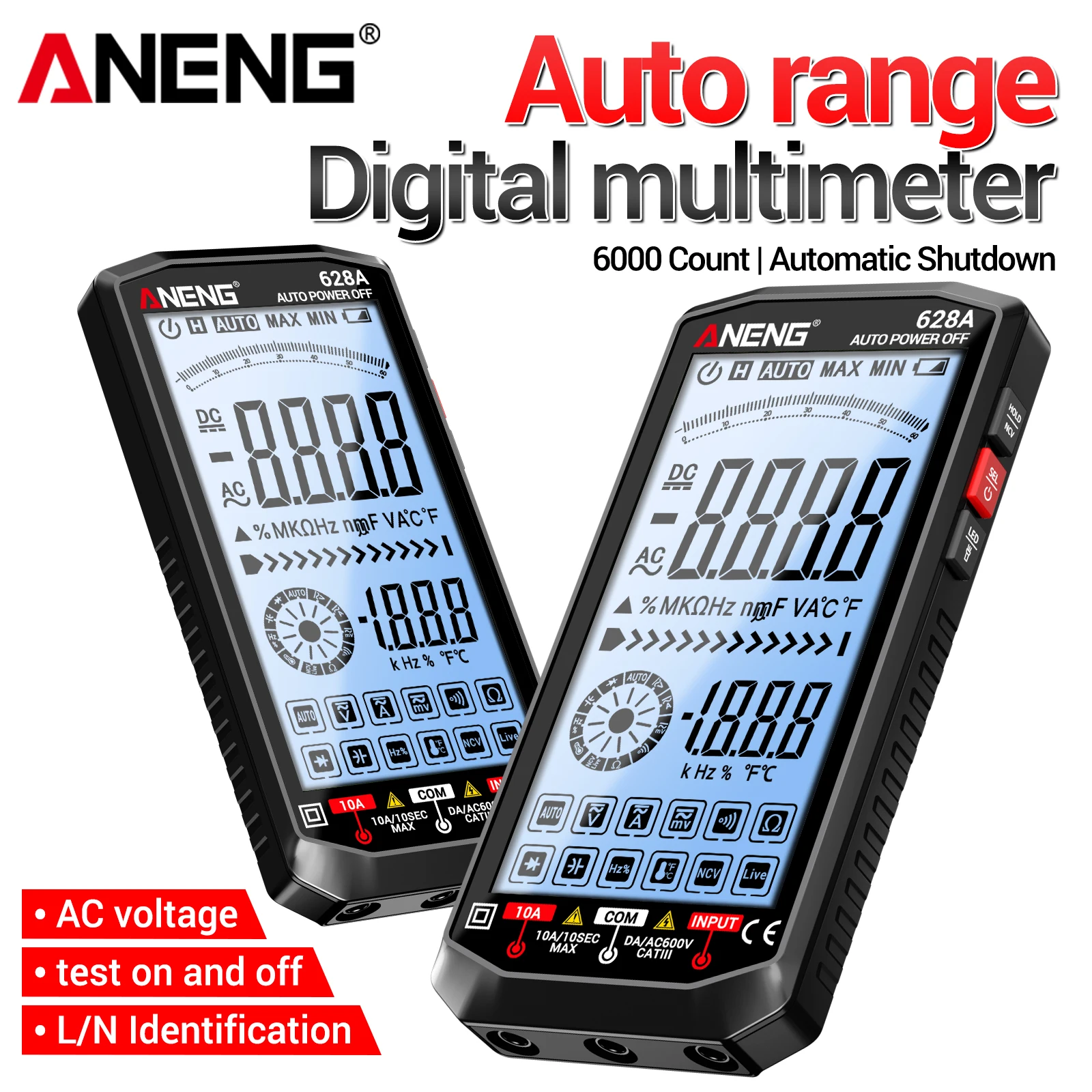 

Мультиметр ANENG 628A высокой точности с прямой зарядкой Type-C, литиевым аккумулятором, функцией NCV и автоматическим выбором диапазона для электриков и обслуживания оборудования.