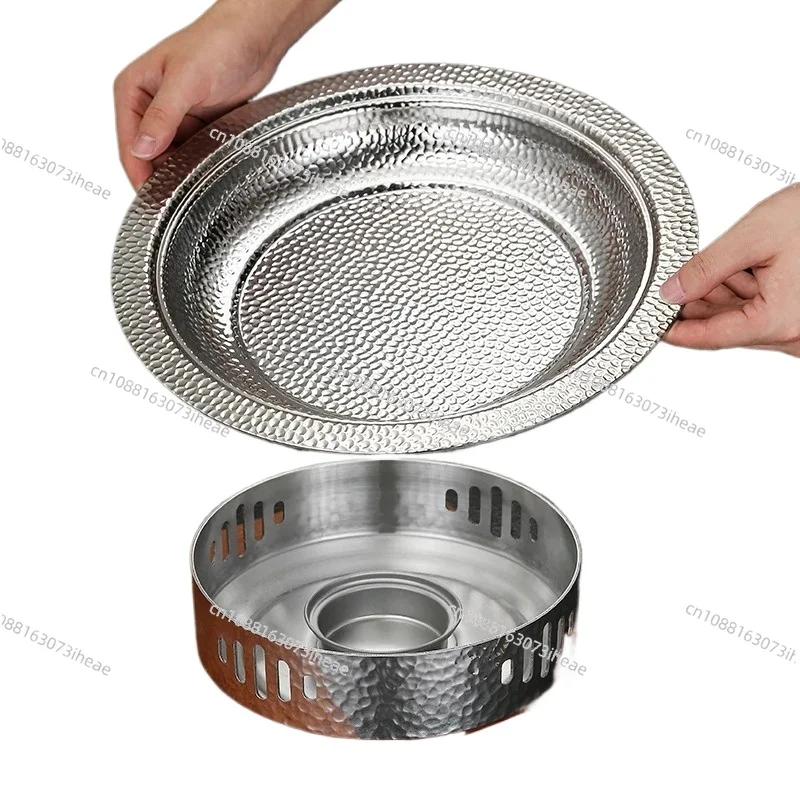 Stainless steel 304 three-layer hammer pattern dry pot seafood big coffee plate insulation furnace