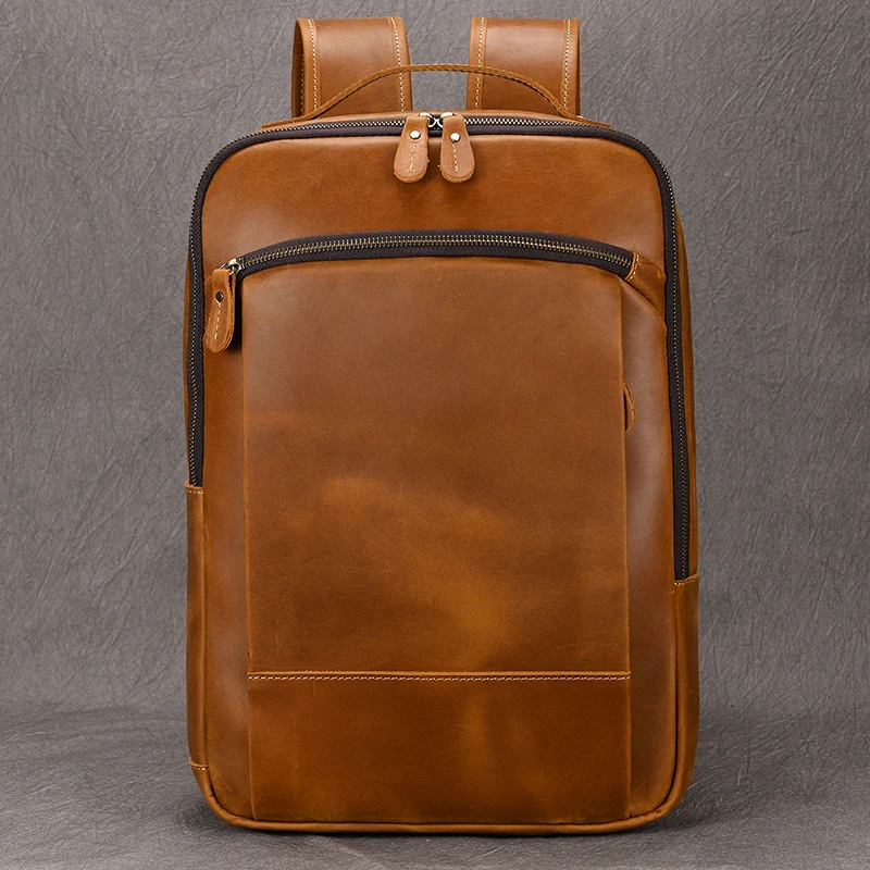Sac à dos en cuir véritable pour homme, design tendance, sac à dos pour homme, sac de voyage, grande capacité, sac pour ordinateur portable, 15.6