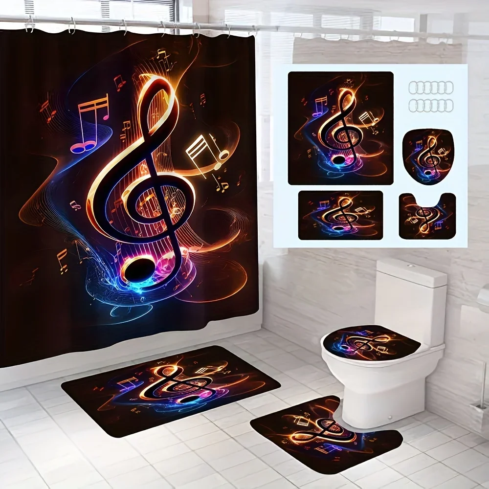 

Элегантный комплект занавесок для душа с принтом музыкальных нот и пламени из четырех предметов — современный декор для ванной комнаты для яркой и стильной атмосферы