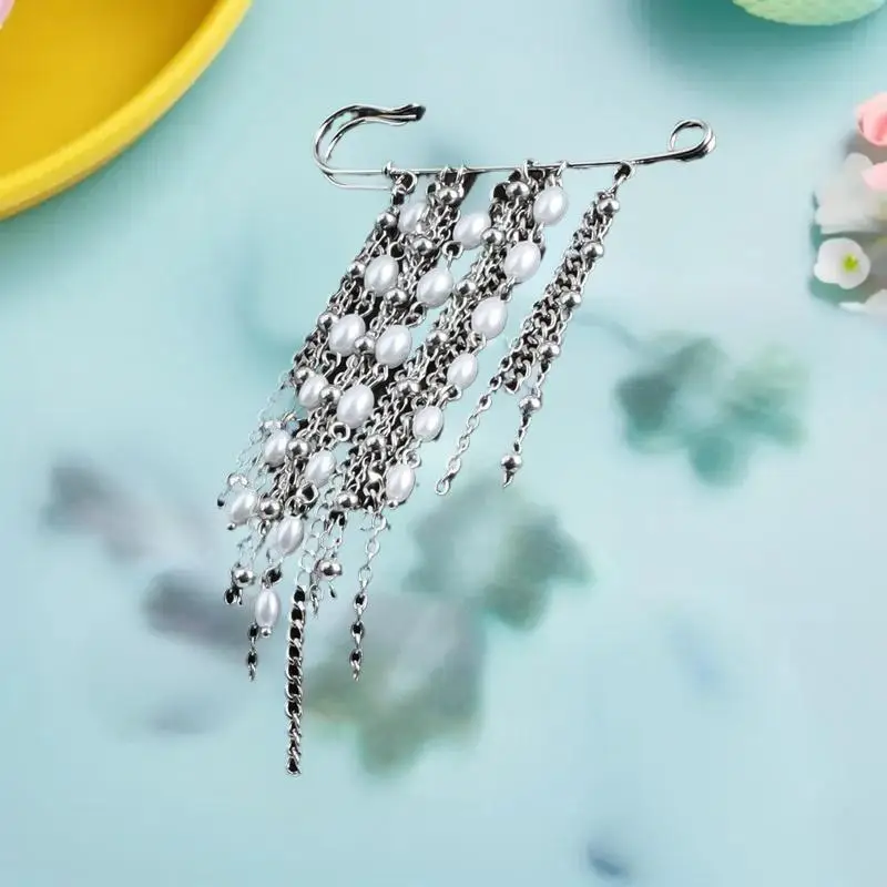 Elegant Pearl Chain Tassel Brooch Fashion Women Clothing Decor Accessories Jewelry Pin Pants Waist Adjust Pins Bag Pendant Gifts