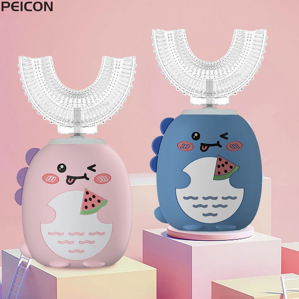 فرشاة أسنان كهربائية للأطفال على شكل حرف U فرشاة أسنان كهربائية للأطفال قابلة لإعادة الشحن عبر USB فرشاة أسنان كهربائية للأطفال برسوم كارتونية للأطفال