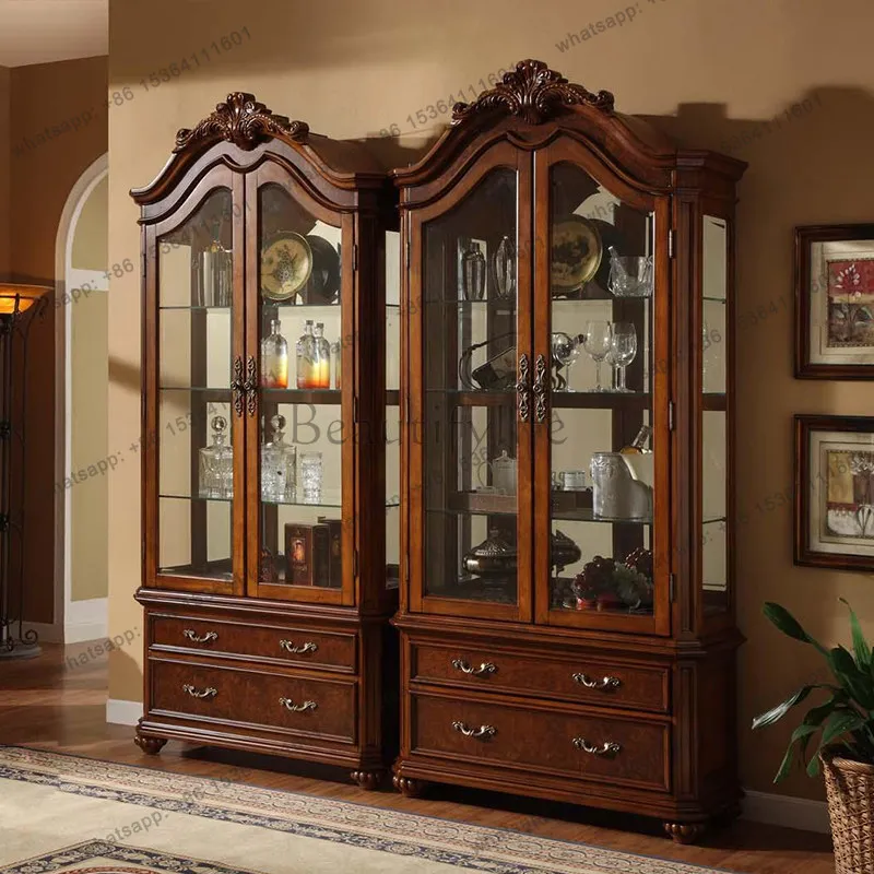 

American double door glass wine cabinet home living room dining room retro old wine cabinet villa furniture