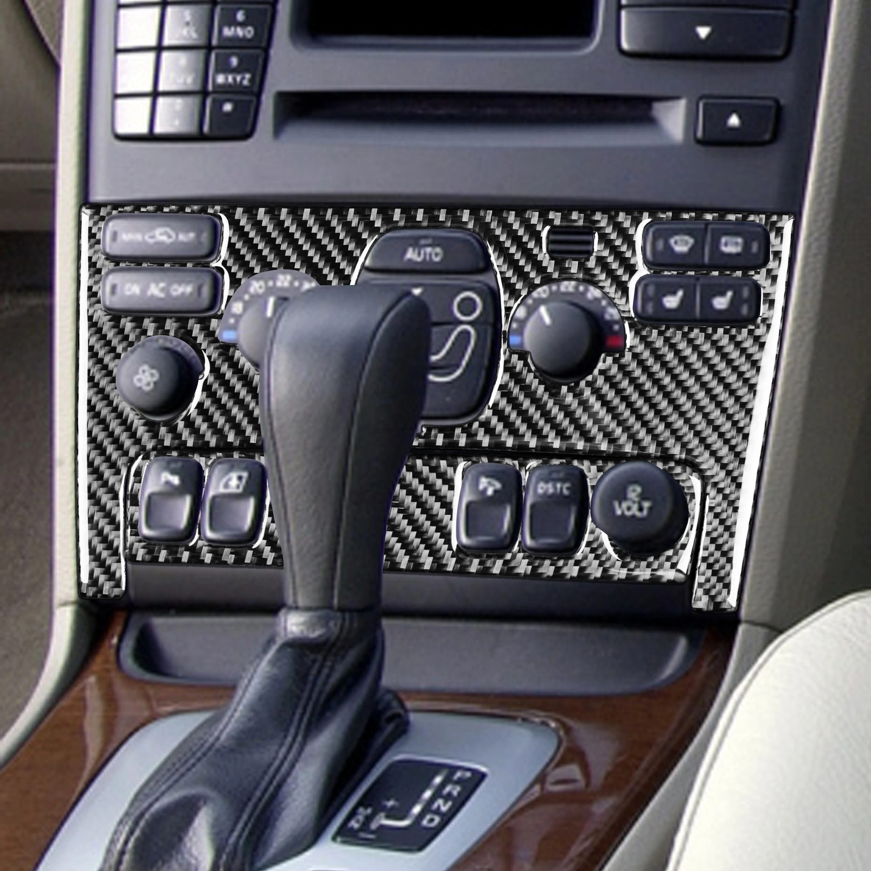 For Volvo XC90 2003-2014 Carbon Fiber Sticker Air Conditioning Panel AC Button Wood grain Switch Frame Interior Car Accessories