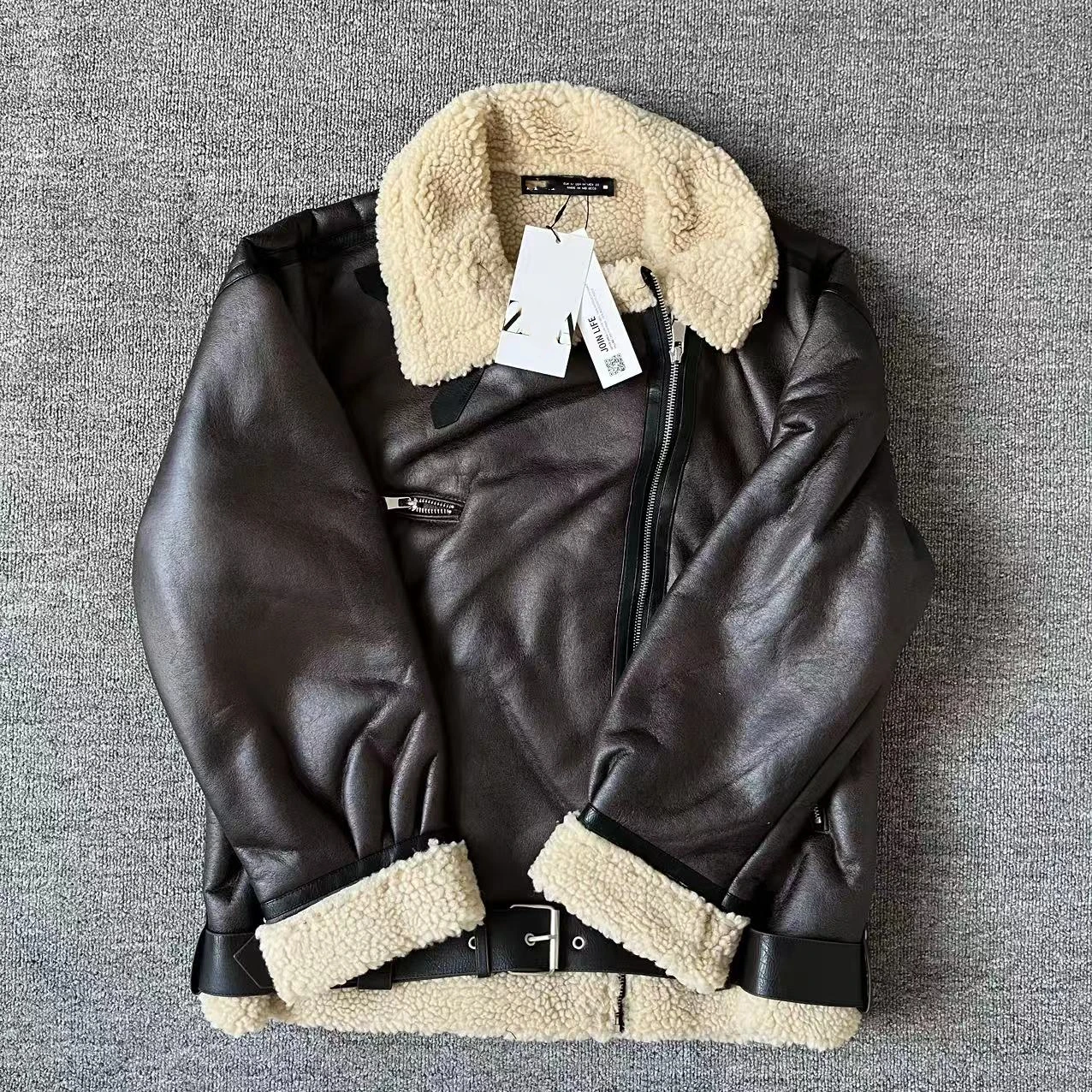 Taop&Za2024 Autumn New Women\'s Clothing Simple Warm Loose Collar Double Zipper Design Fur Integrated Jacket Coat