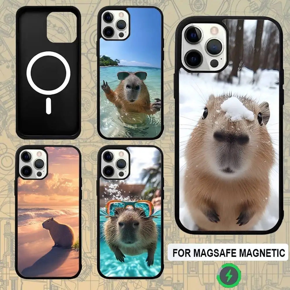 

Cute Capybara Animals For Magsafe Wireless Charger Case For iPhone 15,16,17,13,14,11,12,Pro,Max,Plus,E,Air,Mini Magnetic