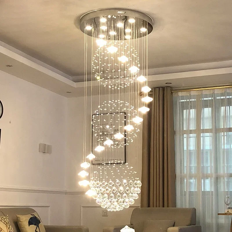 Modern Long Staircase Crystal Chandelier For Living Room Kitchen Island Pendant Light Indoor Lighting Home Decor Lustre Fixtures