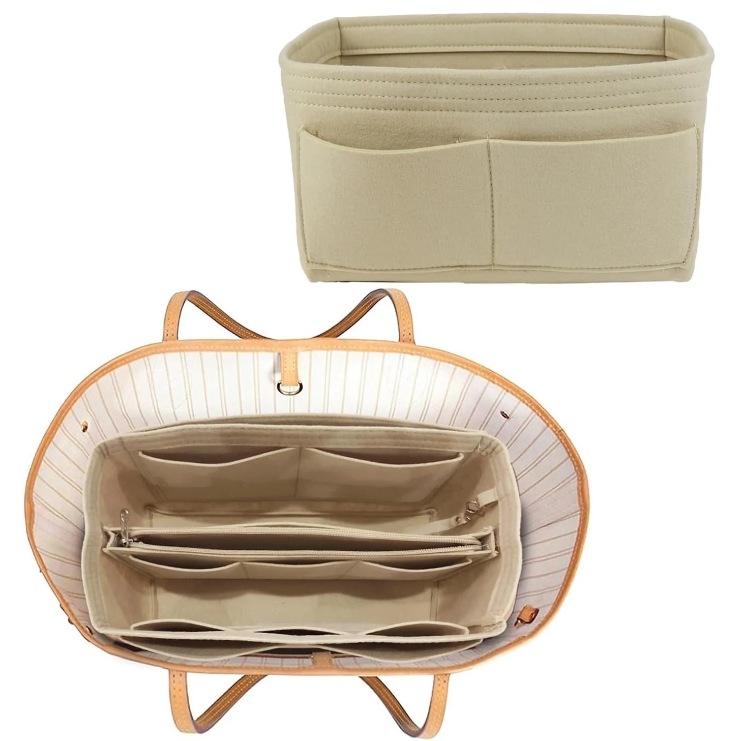 Felt Bag Oranginzer For Speedy Neverfull Tote Organizer with Metal Zipper Purse Organizer Insert Handbag & Tote Shaper