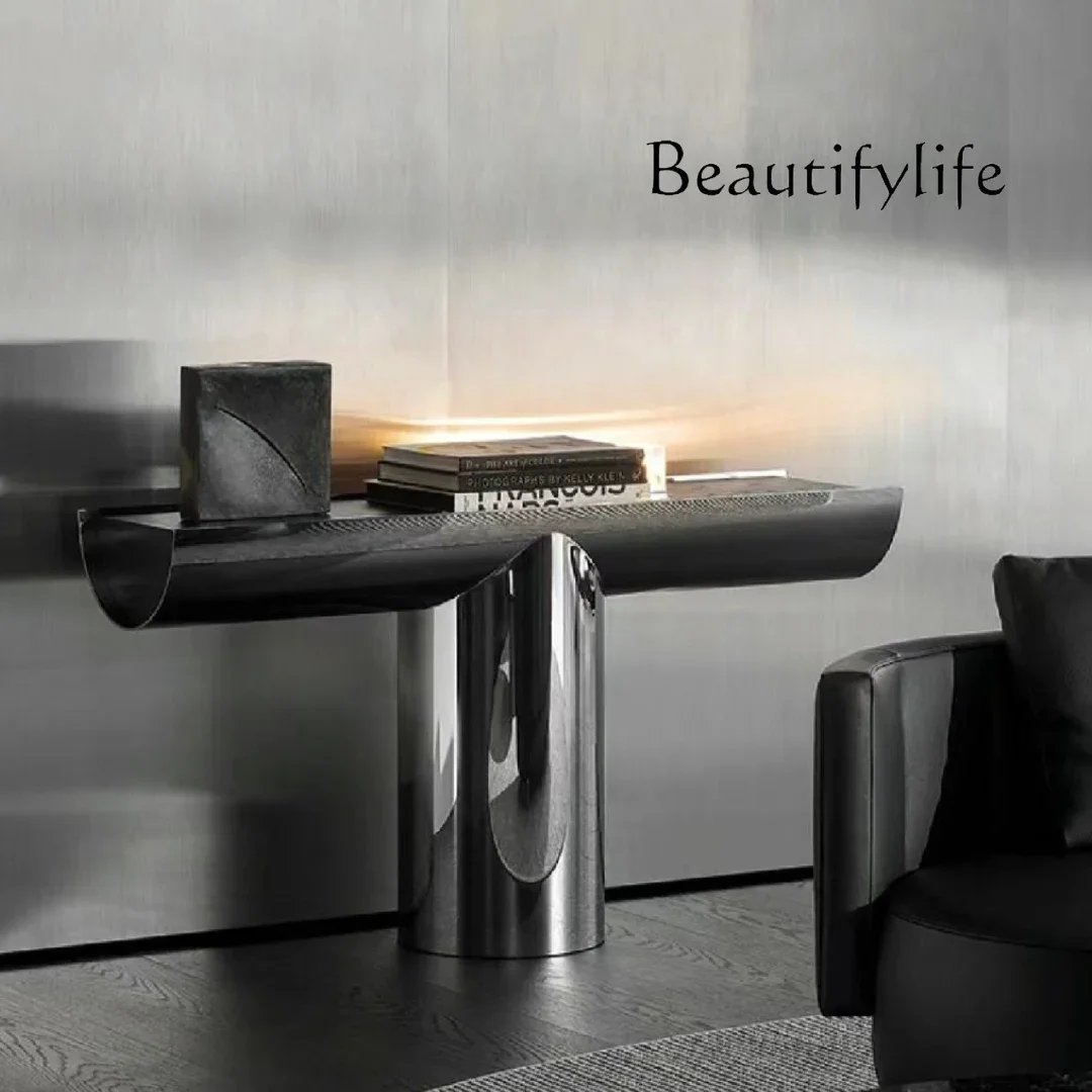 

Italian-style stainless steel entrance table against the wall, living room light luxury strip case entrance villa end view table