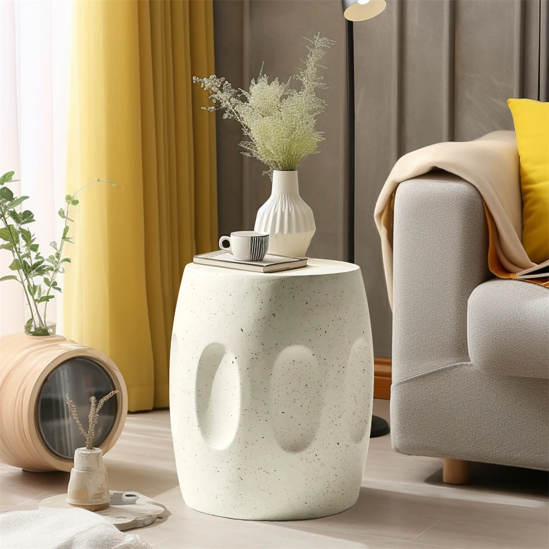 LUVODI Unique Lightweight Concrete Outdoor Table Decorative Garden Stool Sofa Side Table for Living Room