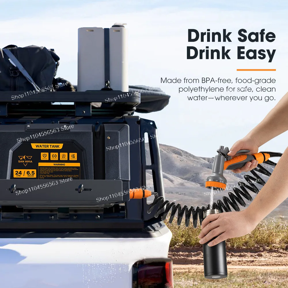 24L Portable Pressurized Water Tank for Outdoor Camping Shower RV Car Roof Vehicle