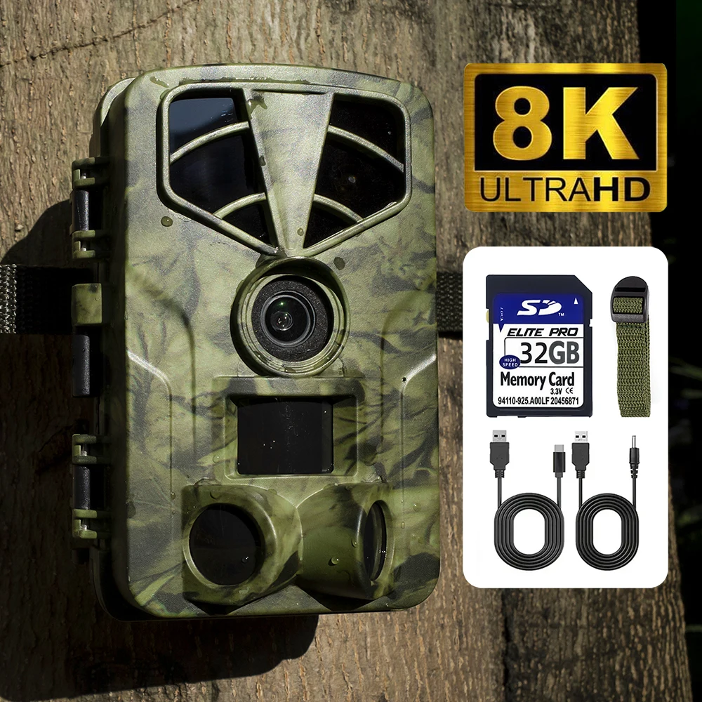 Tracking Hunting Camera 8K 60MP IP66 0.3s Field Monitoring Outdoor Wildlife Camera Surveillance Night Vision Photo Trap