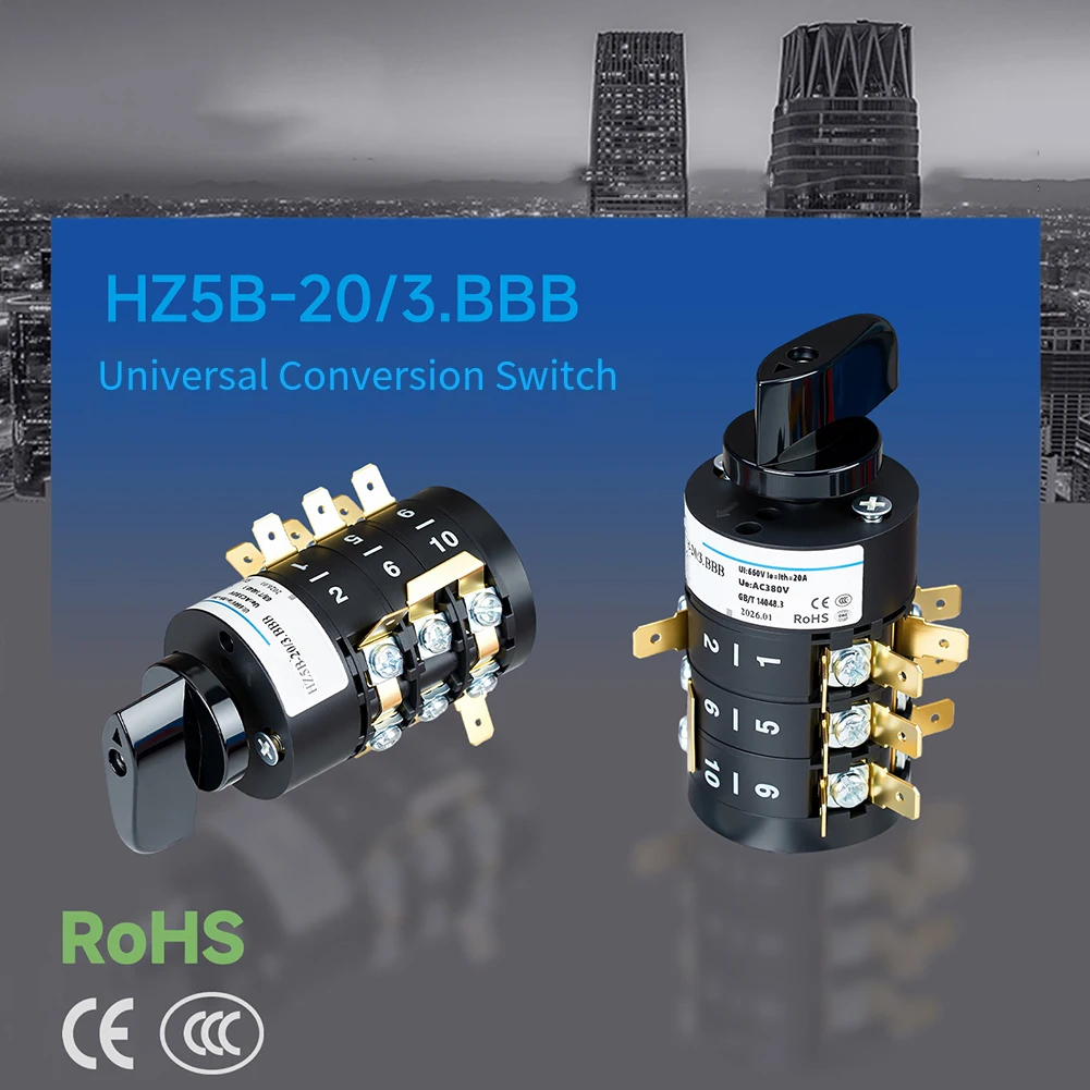 Imagen 5: Interruptor Combinado de 3 Polos y 8 Posiciones HZ5B 20/3.BBB con Contactos de Aleación de Plata para Control de Velocidad y Reversa de Motor