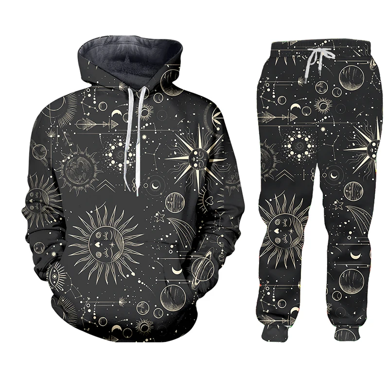 Starry Moon Universe Men's Hoodie Pants Two-piece Winter Set 3D Print Creativity  Leisure  Sportswear Suit Tracksuit Men Custom