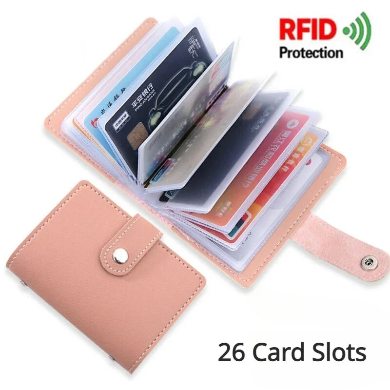 

26 слотов для карт RFID-блокировка из искусственной кожи, женский кошелек для кредитных карт, противоугонный ID, держатель для кредитных карт, модный милый держатель для карт