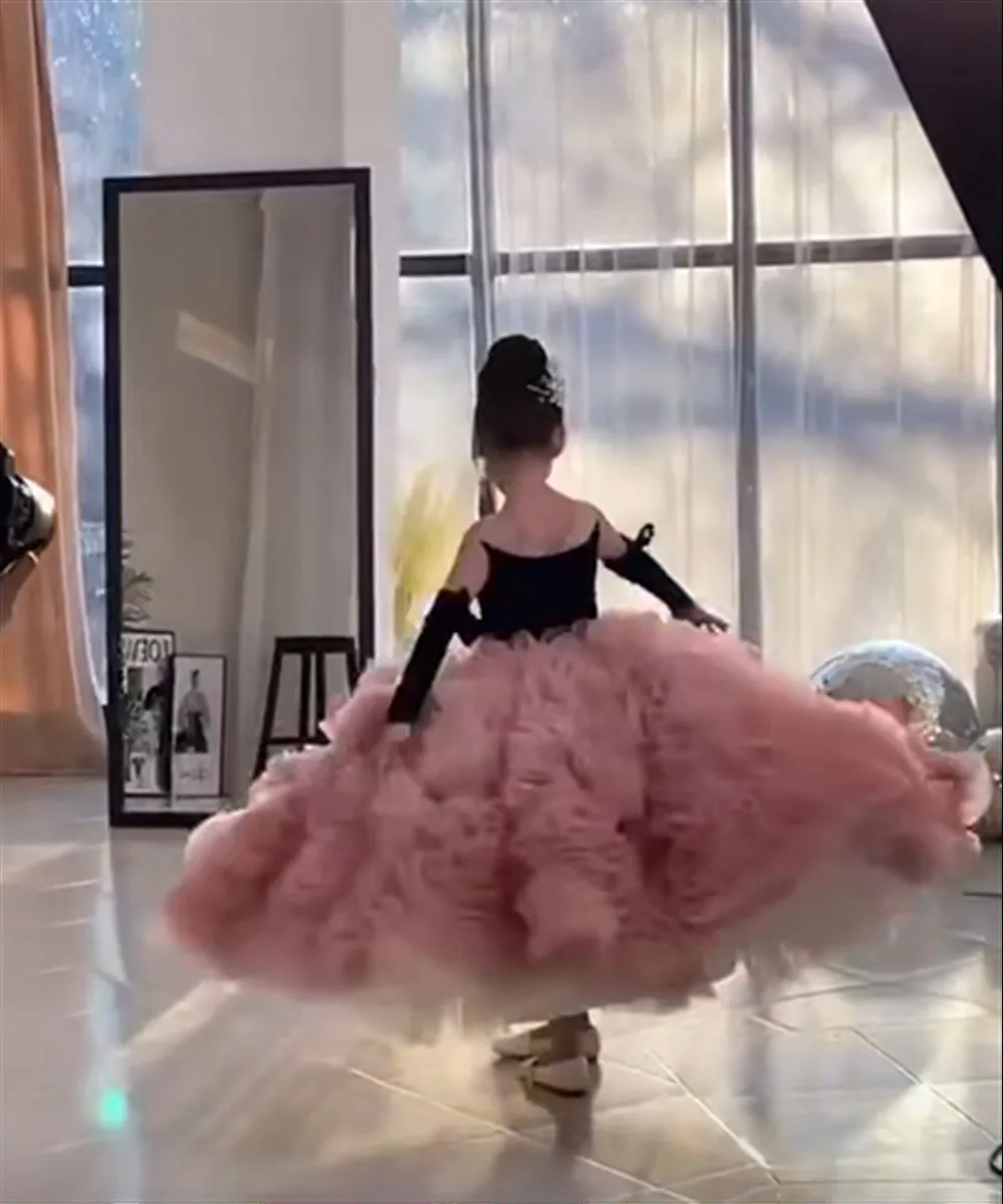 Abito da sposa per ragazza di fiore in velluto di lusso senza maniche fiori principessa abito da festa di compleanno abito da ballo per prima comunione personalizzato