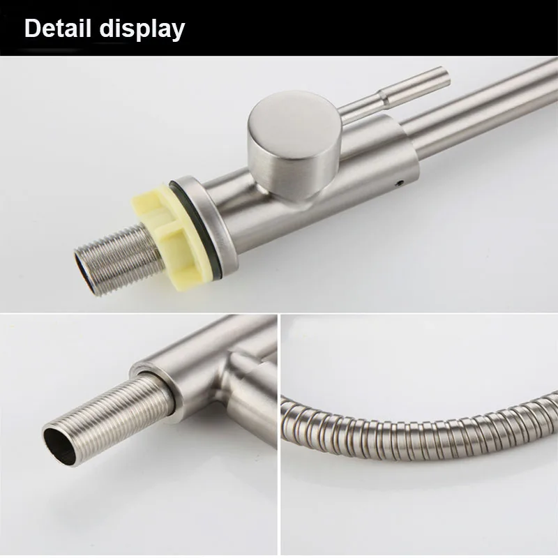 304 الفولاذ المقاوم للصدأ واحد صنبور الماء البارد دوران عالمي مقبض واحد أسود اللون سطح الخيالة بالوعة المطبخ صنبور المياه