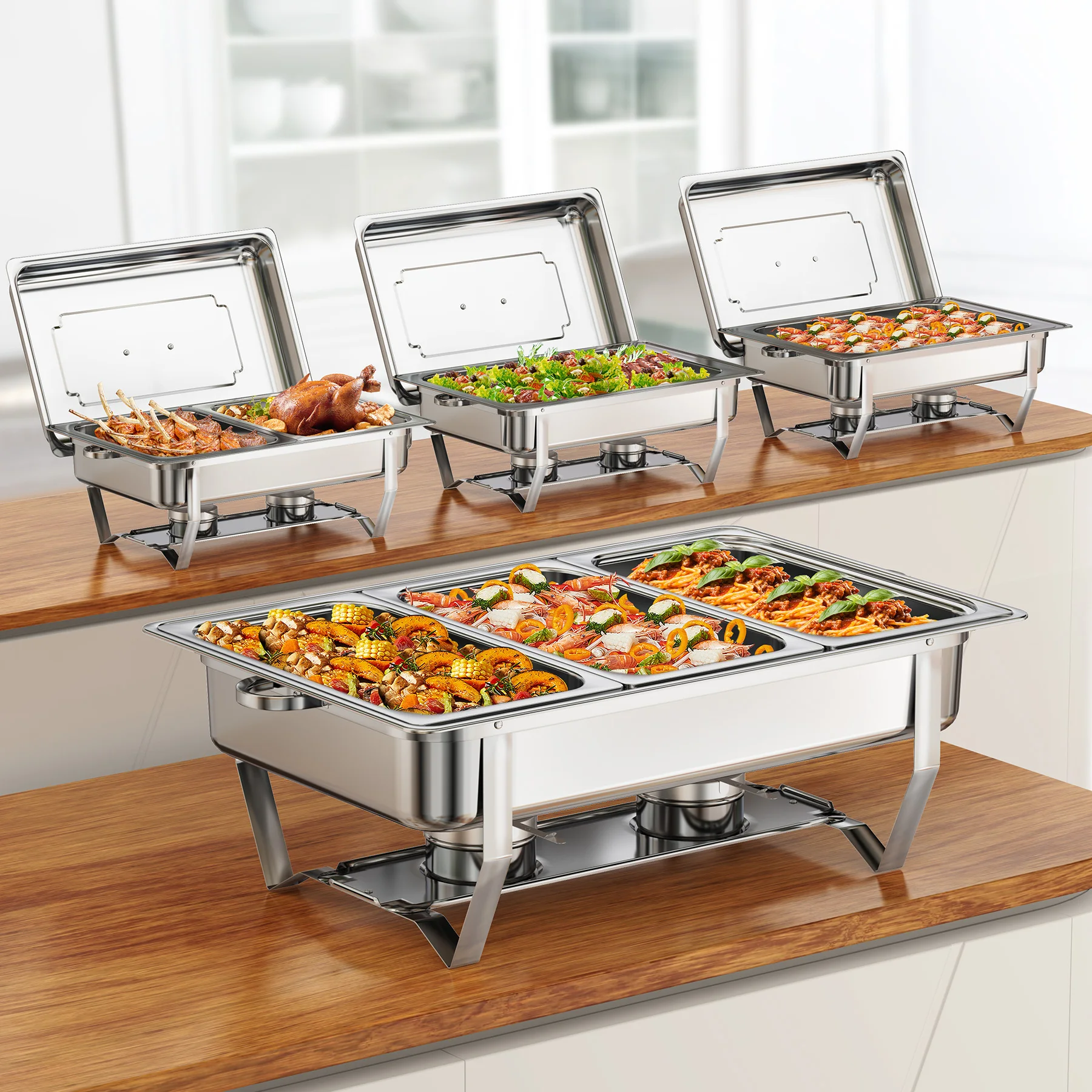 2/4er-Pack 8QT Chafing Dish Buffet-Edelstahl-Chafer mit sichtbarem Deckel in voller Größe, rechteckiger Catering-Wärmer-Server