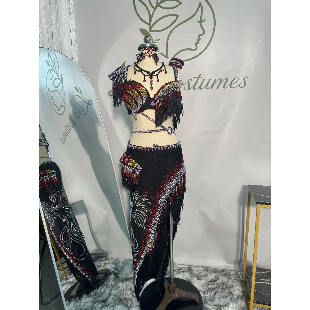 Customized Oriental Dance Baladi Robe Folk Performance Costume Belly Dancewear Saidi Glitter Group Stage Performance Costume