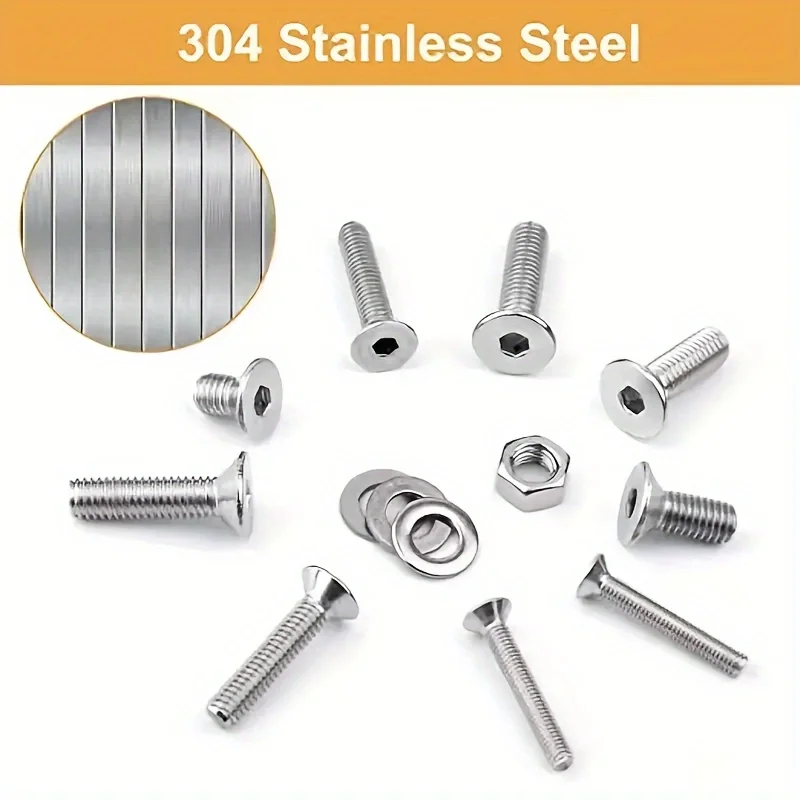 190개 304 스테인레스 스틸 접시형 육각 소켓 나사 - 미터 크기 M3 M4 M5 - 길이 8mm ~ 16mm 매끄러운 마감