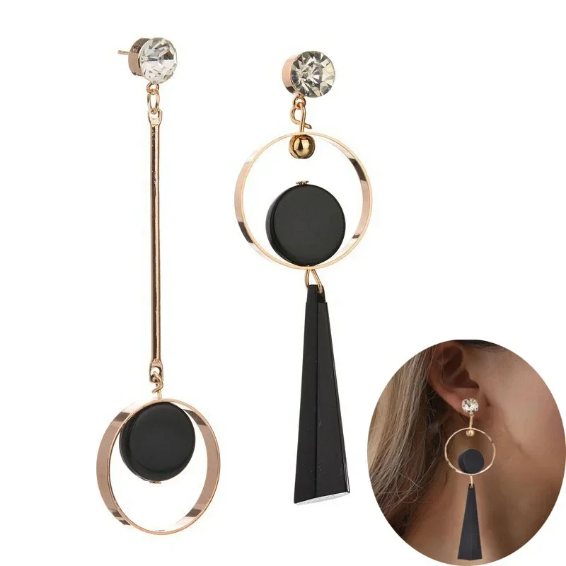 Delysia King Hyperbolic Round Geometric Hanging Drop Big Earring Fashion Asymmetry Long Dangle Earrings For Women