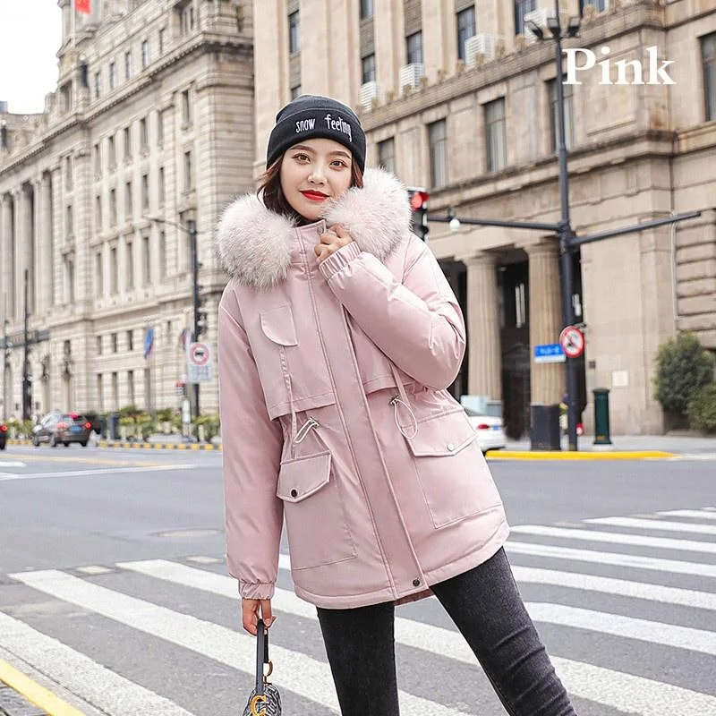 Fashion Women's Winter Warm Coat Artificial Fur Wool Coat Hooded Jacket Thickened Parker Coat Casual Long Jacket Coat