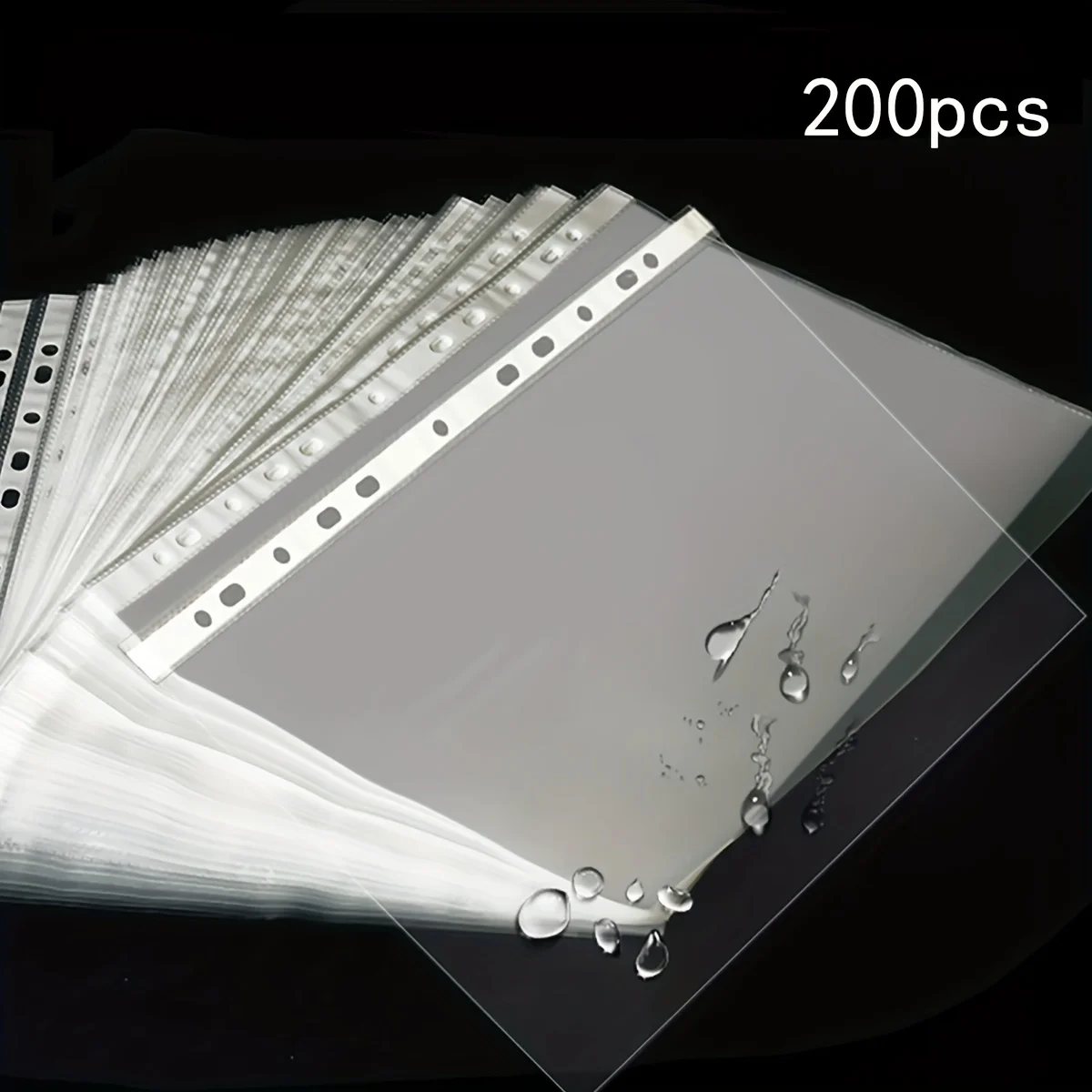 

200-Pack PVC Clear Sheet Protectors, 11-Hole Punched Waterproof A4 Plastic File Sleeves for Document Organization