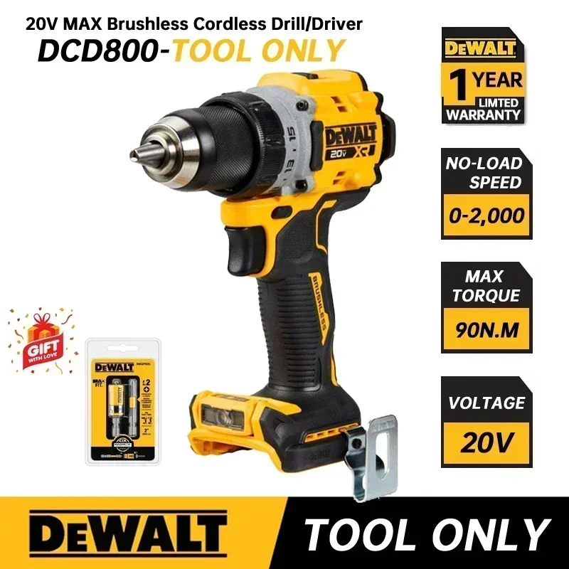 DEWALT DCD805 Cordless Hammer Drill/Driver Kit Tool Only 20V MAX Brushless 1/2 in Rechargeable Power Tools Impact Drill DCD805B