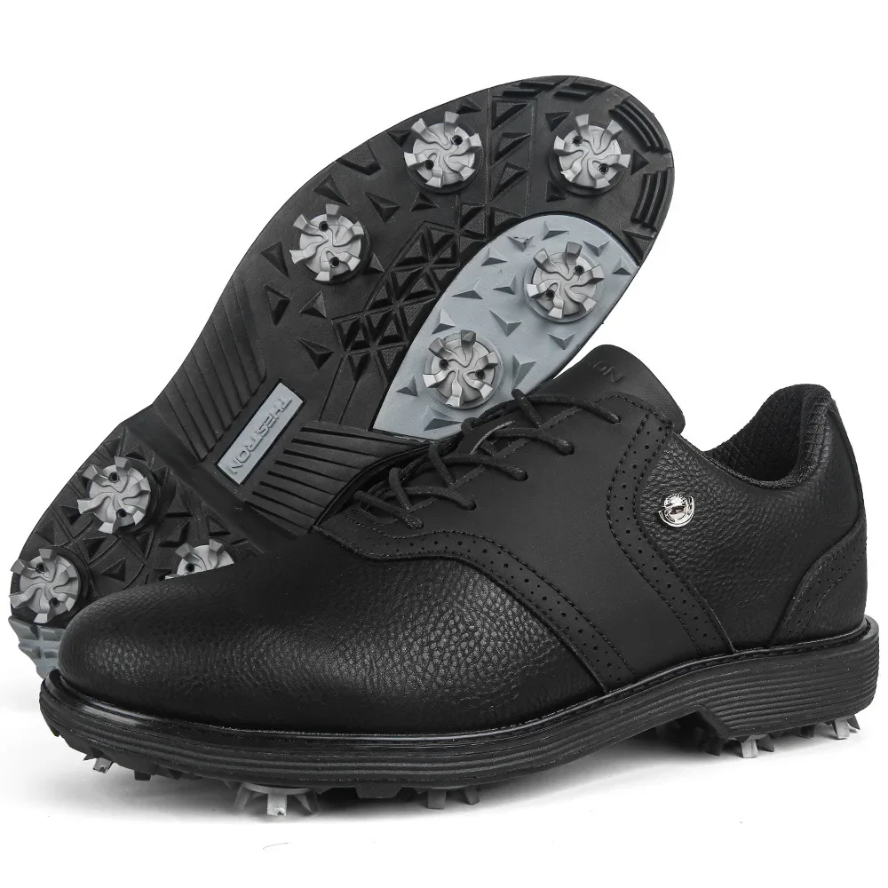 

Men's Golf Shoes Breathable Leather Waterproof Non-Slip Design for Spring Training Golf Course Competitions Gym Footwear Black