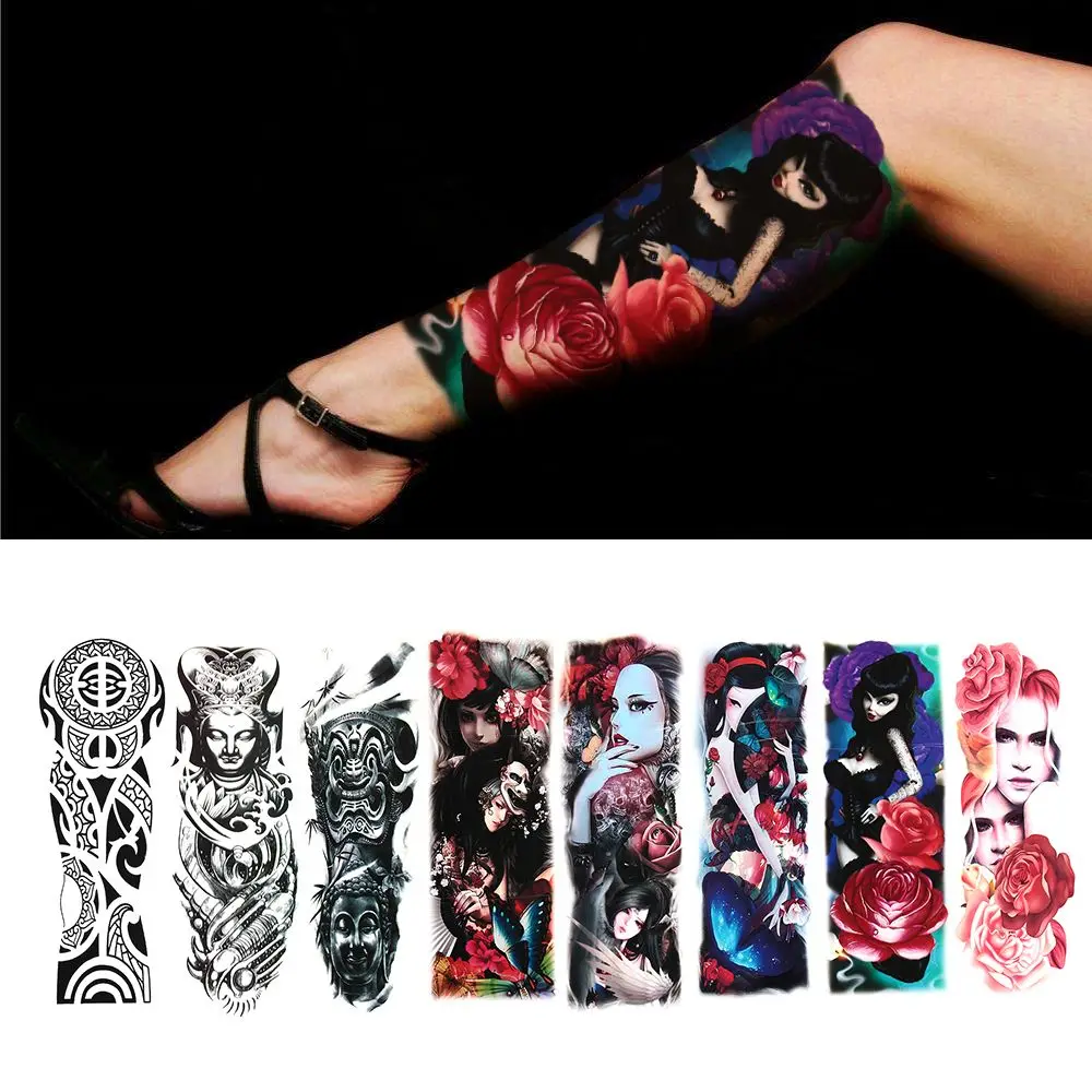 45.5cm x 16cm Fashion Design Longlasting Unisex Body Art Full Flower Arm Temporary  Stickers Body Leg Decal