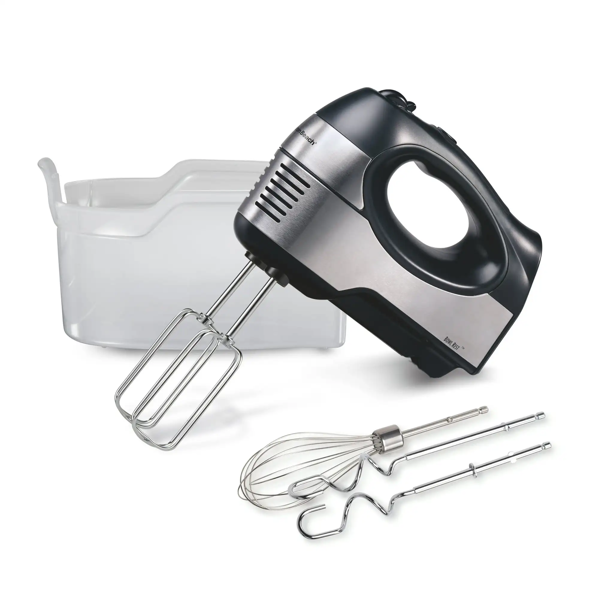 

6-Speed Electric Hand Mixer, 5 Attachments & Case, Mixer for Kitchen, Stainless Steel & Black