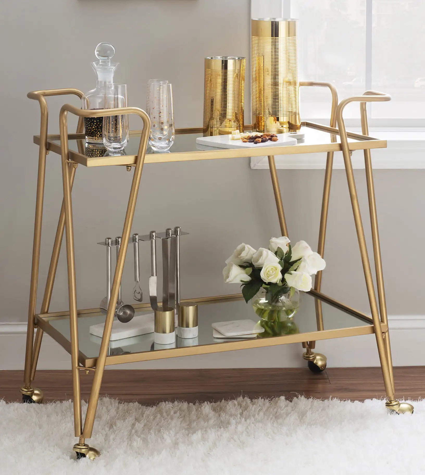 Rectangular Bar Cart 30W X 17.38D X 31.75H In Bar Trolley Carrinho Bar Hotel Furniture Trolley Cart