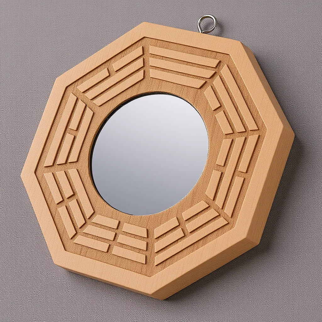 

Wooden Bagua Convex Vintage Brass Decorative Wall Mirror Unique Pattern Fine Craftsmanship Hanging Standing Ornament Home Office