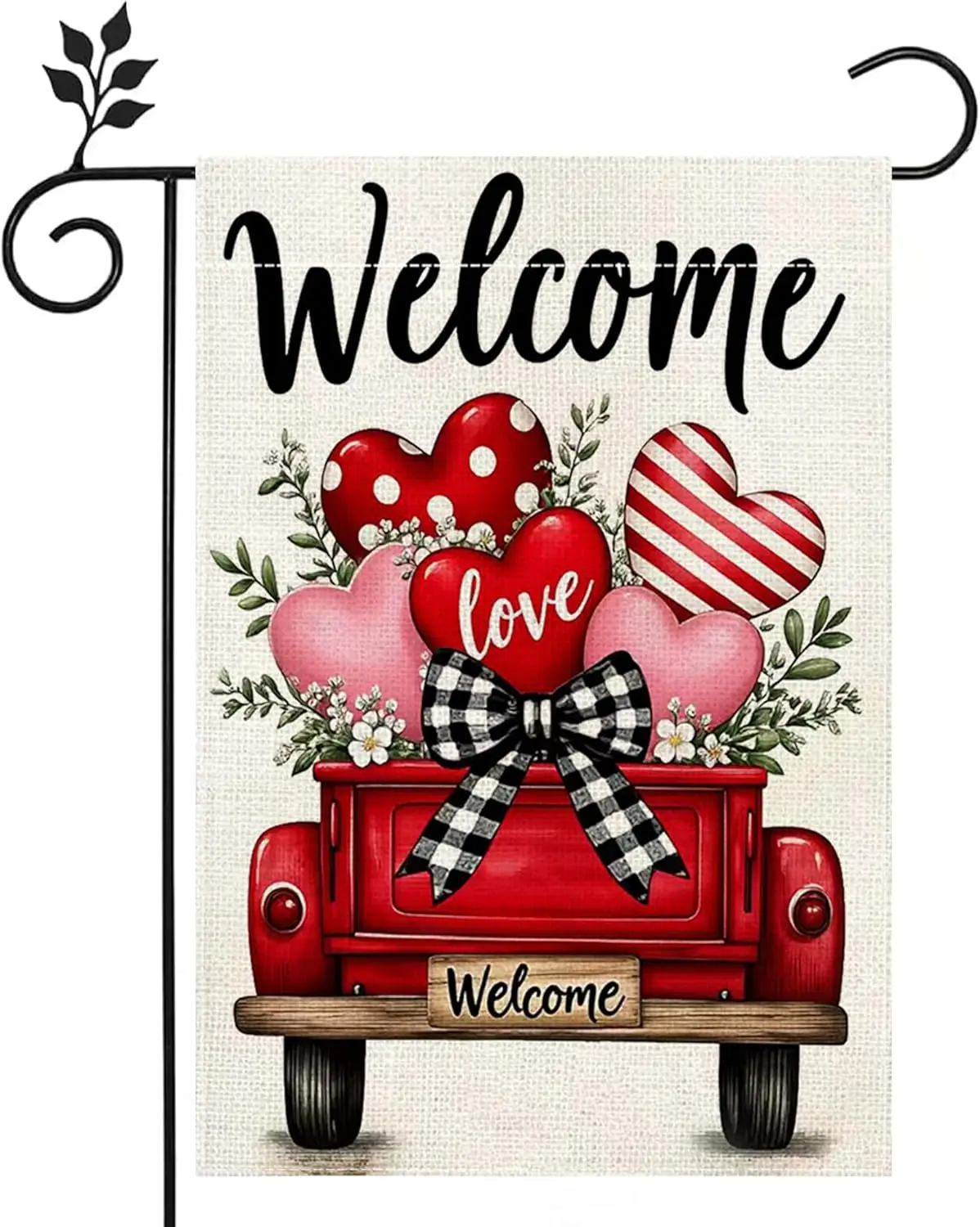 Valentines Day Garden Flag Love Hearts Truck Rustic Yard Outdoor double-sided Flag 12x18 Inch Double, for Outside Yard Holid uui