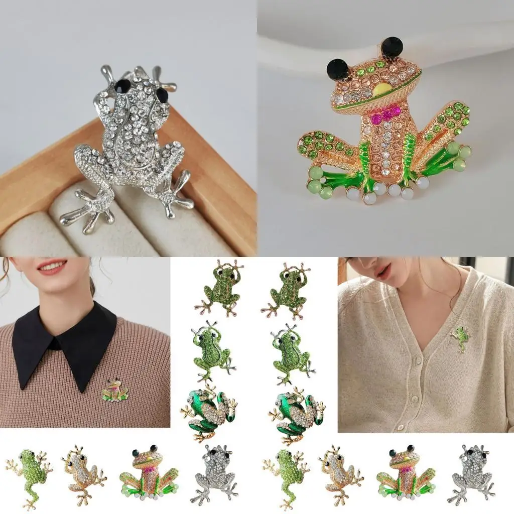 

A52E Fashionable Crystal Frogs Pin Adorable Animal Brooch For Coat Dress Bag Jewelry