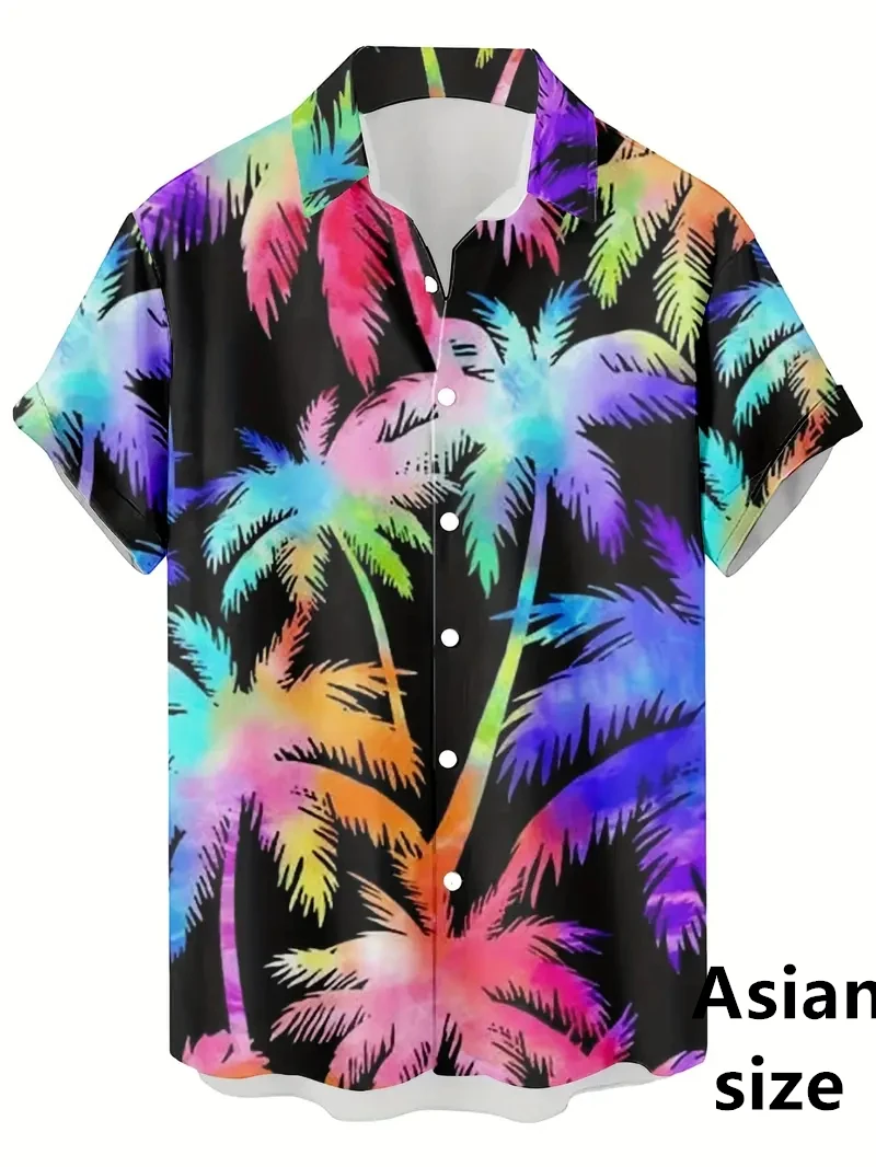 Chemise hawaïenne imprimée cocotier psychédélique néon pour hommes et femmes, chemises à boutons à manches courtes, pour la marche de rue, la plage touristique, été