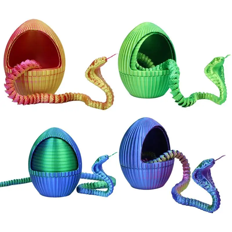 3D Snake Eggs Home Snake Egg Decor 3D Printed Snake with Gear Egg Flexible Animals Cute Egg Figure for Desk Decoration