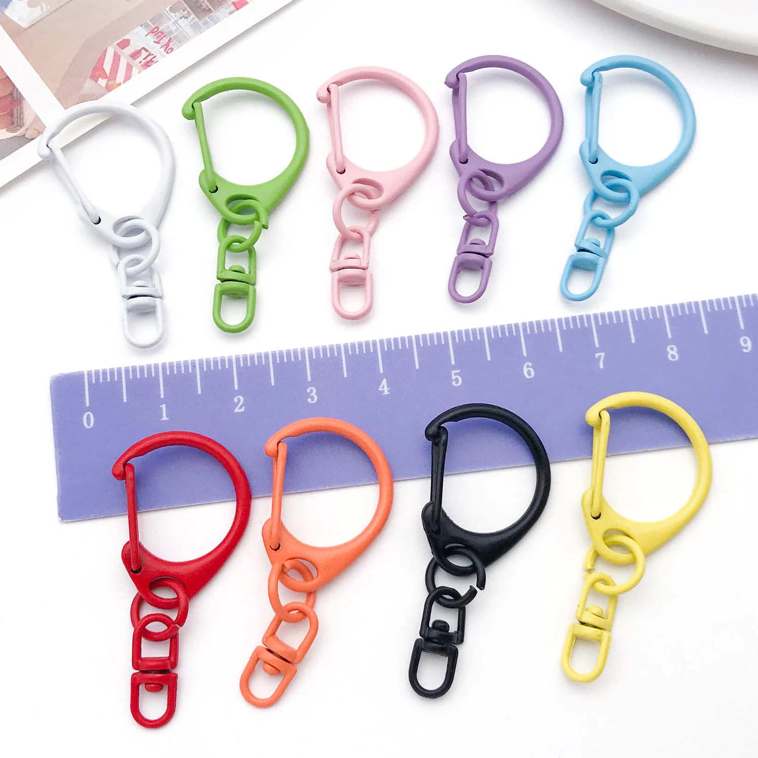20pcs 18x41mm Zinc Alloy Paint D-Shaped Buckle 8-Character Key Chain Dog Clasp Welded Extension Chain DIY Jewelry Connector