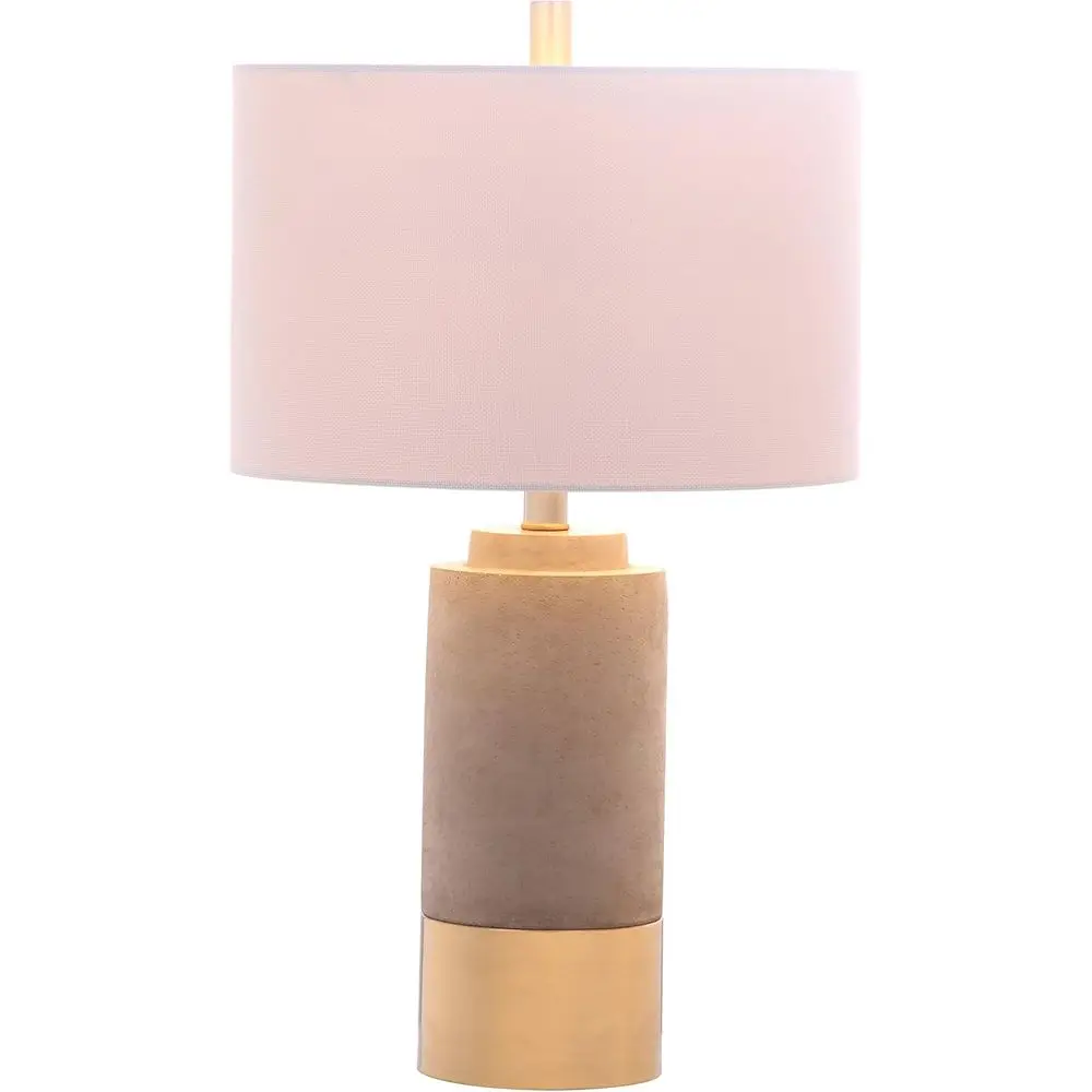 24-Inch Concrete LED Table Lamp Set of 2 - Grey and Gold Pillar Design for Living Spaces and Offices